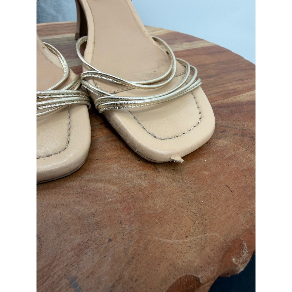 Seychelles starboard Strappy Sandals 8.5 Gold Tan Square Toe Kitten Heel Buckle - Picture 4 of 9